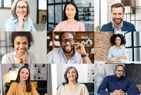 Collage of diverse smiling individuals in various settings.
