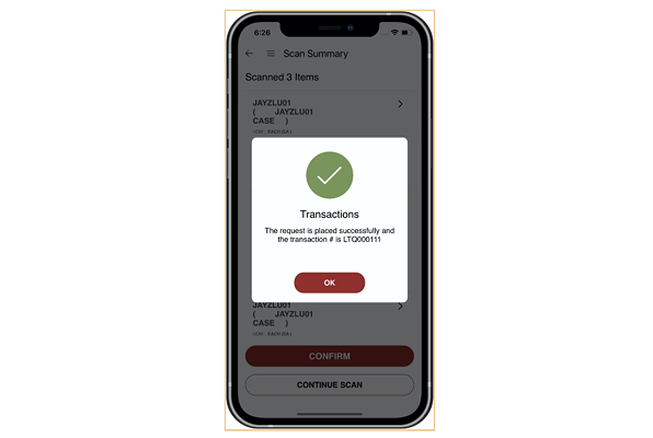 Mobile screen showing successful transaction confirmation.