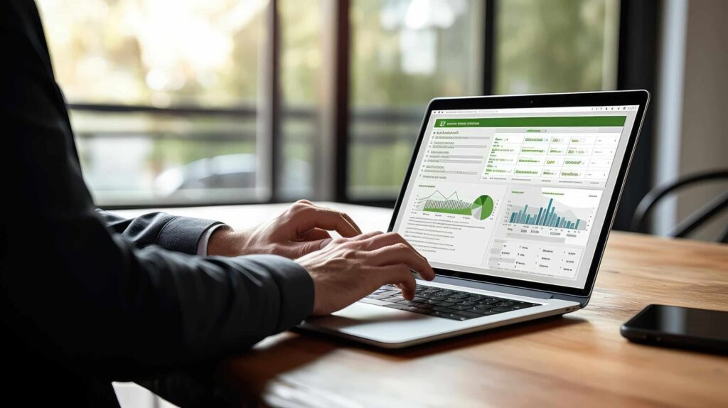 Person analyzing data on laptop with graphs